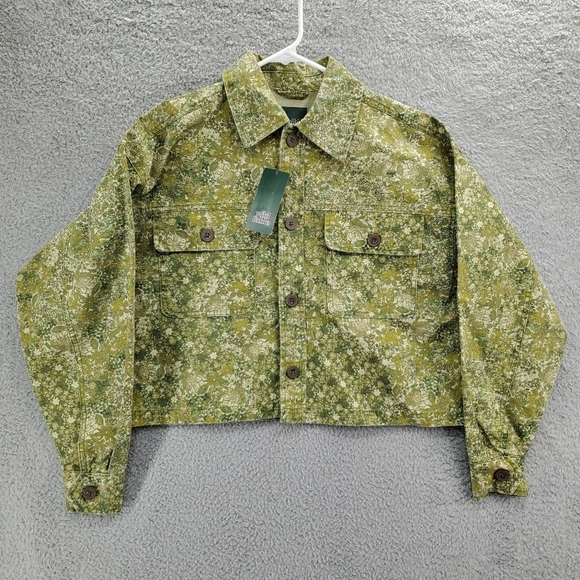 Wild Fable Women's Cropped Canvas Surplus Shacket Green Floral NWT - Picture 1 of 15
